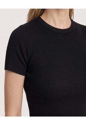 Camiseta Tejida Acanalada Básica  Para Mujer Negro Ostu