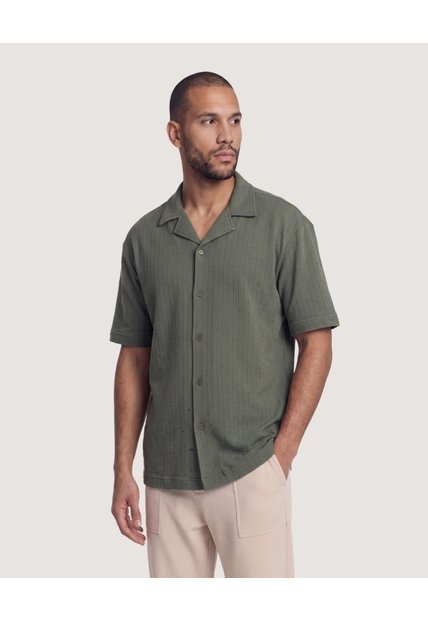Camisa Resort Texturizada  Para Hombre Verde Ostu