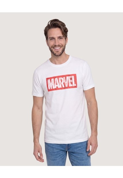 Camiseta Marvel Logo Retro  Para Hombre Crema Ostu