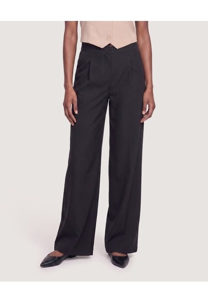 Pantalón Wide Leg Sastre  Para Mujer Negro Ostu
