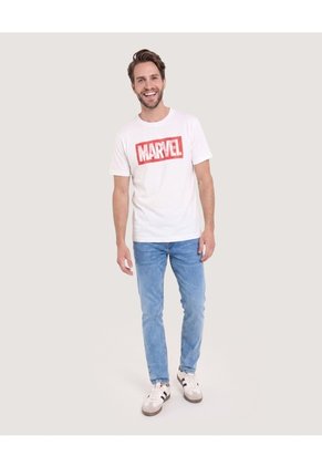 Camiseta Marvel Logo Retro  Para Hombre Crema Ostu