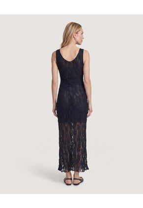 Vestido Midi De Encaje Floral Para Mujer Negro Ostu