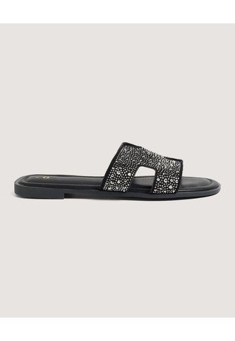 Sandalias Brillos Glam  Para Mujer Negro Ostu Ostu