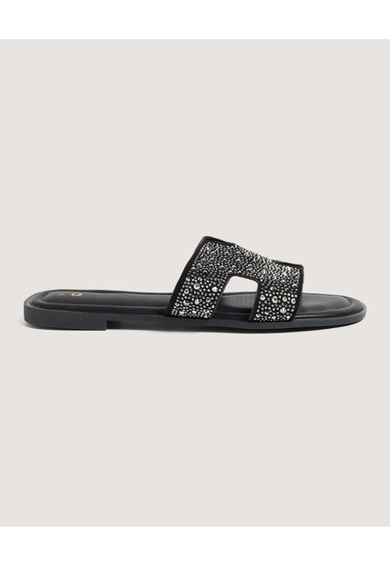 Sandalias Brillos Glam  Para Mujer Negro Ostu