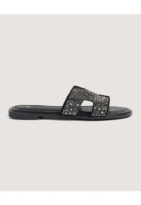 Sandalias Brillos Glam Para Mujer Negro Ostu