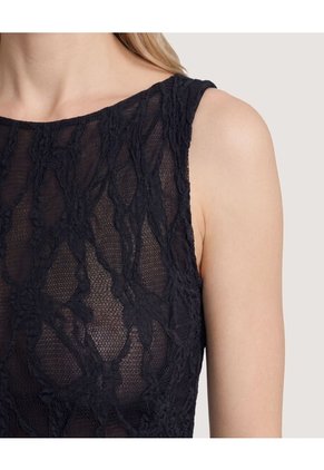 Vestido Midi De Encaje Floral Para Mujer Negro Ostu