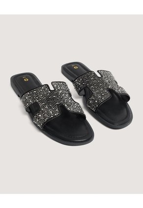 Sandalias Brillos Glam Para Mujer Negro Ostu