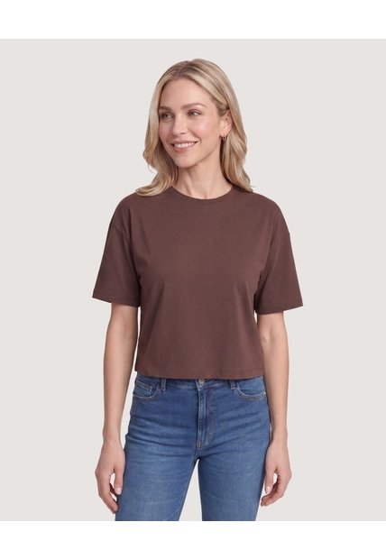 Camiseta Crop Oversize  Para Mujer Terracota Ostu