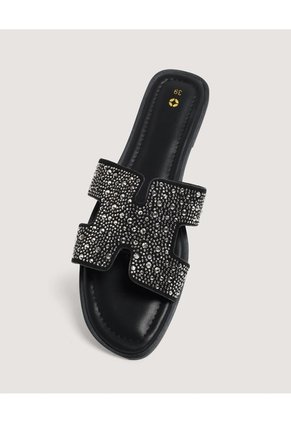 Sandalias Brillos Glam Para Mujer Negro Ostu