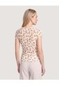 Camiseta Mesh Floral Fruncida  Para Mujer Crema Ostu de Ostu