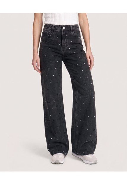 Jean Straight Brillos Urban  Para Mujer Negro Ostu