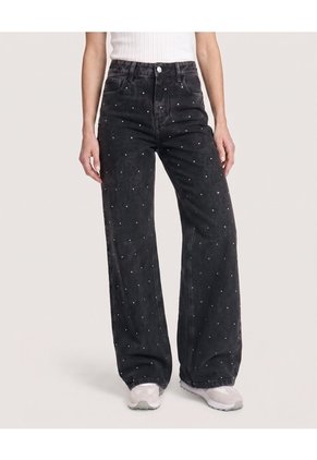 Jean Straight Brillos Urban Para Mujer Negro Ostu