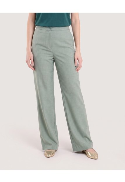Pantalón Wide Leg Con Pinzas  Para Mujer Verde Ostu