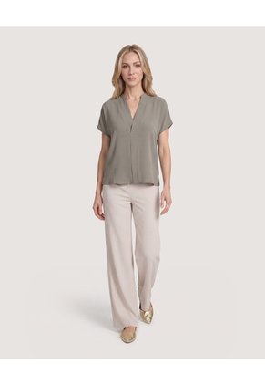 Blusa Escote V Fluida Para Mujer Verde Ostu