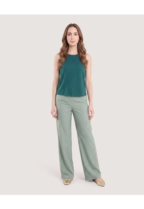 Pantalón Wide Leg Con Pinzas  Para Mujer Verde Ostu