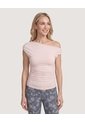 Camiseta Escote Asimétrico Drapeado  Para Mujer Beige Ostu de Ostu