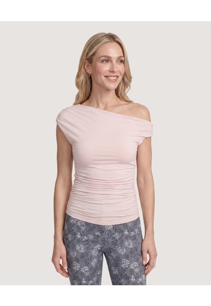 Camiseta Escote Asimétrico Drapeado  Para Mujer Beige Ostu