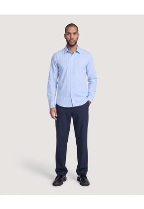 Camisa Formal Rayas Sutiles  Para Hombre Azul Ostu