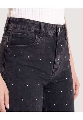 Jean Straight Brillos Urban Para Mujer Negro Ostu