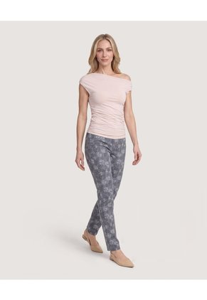 Camiseta Escote Asimétrico Drapeado Para Mujer Beige Ostu