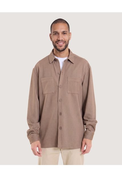Sobrecamisa Con Bolsillos  Para Hombre Café Ostu