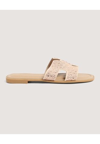 Sandalias Brillos Glam  Para Mujer Beige Ostu Ostu
