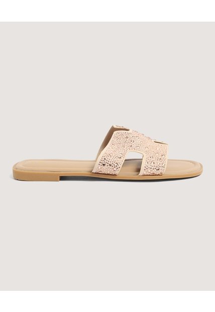 Sandalias Brillos Glam  Para Mujer Beige Ostu