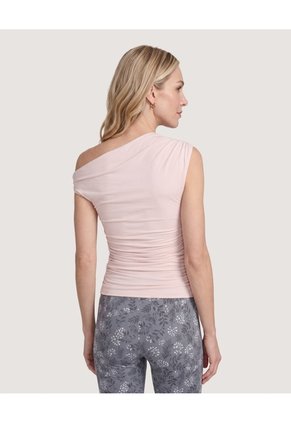 Camiseta Escote Asimétrico Drapeado Para Mujer Beige Ostu