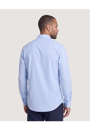 Camisa Formal Rayas Sutiles  Para Hombre Azul Ostu