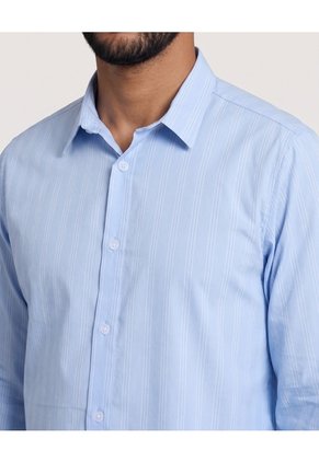 Camisa Formal Rayas Sutiles  Para Hombre Azul Ostu