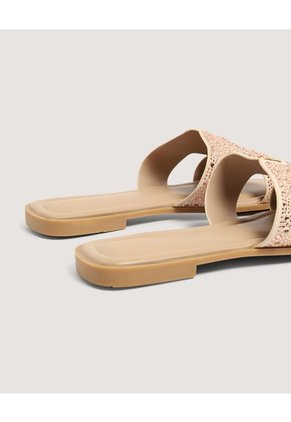 Sandalias Brillos Glam  Para Mujer Beige Ostu