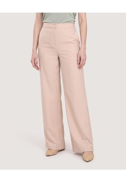 Pantalón Wide Leg Con Pinzas  Para Mujer Beige Ostu