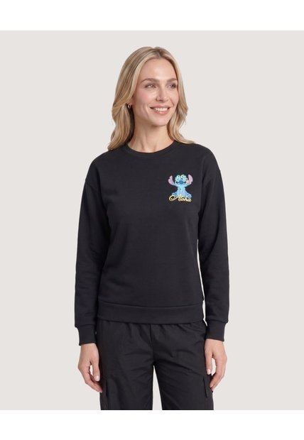 Buzo Stitch Nani Cuello Redondo  Para Mujer Negro Ostu