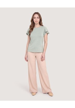 Pantalón Wide Leg Con Pinzas  Para Mujer Beige Ostu