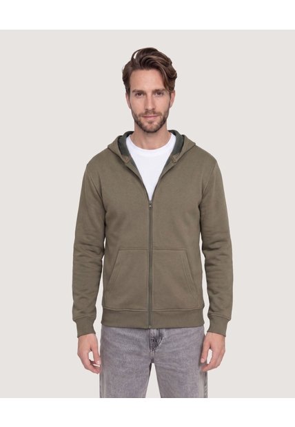 Buzo Zipper Unicolor  Para Hombre Verde Ostu
