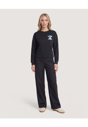 Buzo Stitch Nani Cuello Redondo  Para Mujer Negro Ostu