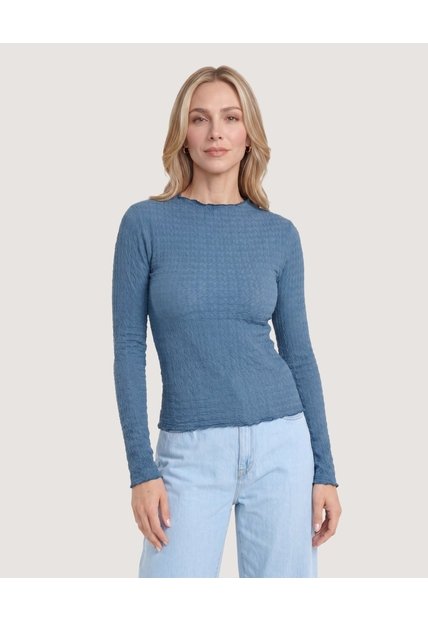 Camiseta Cuello Alto Texturizada  Para Mujer Azul Ostu