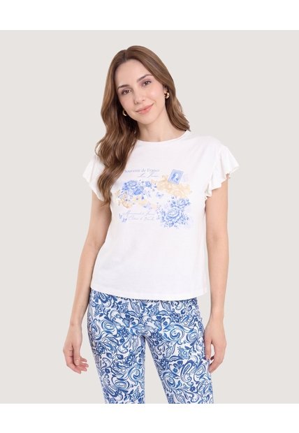 Camiseta Boleros Souvenir  Para Mujer Crema Ostu