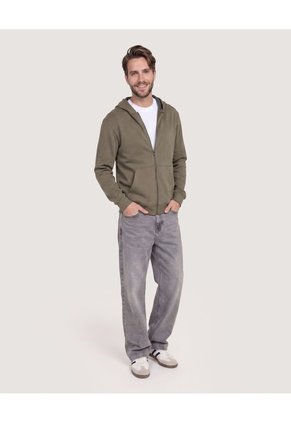 Buzo Zipper Unicolor Para Hombre Verde Ostu