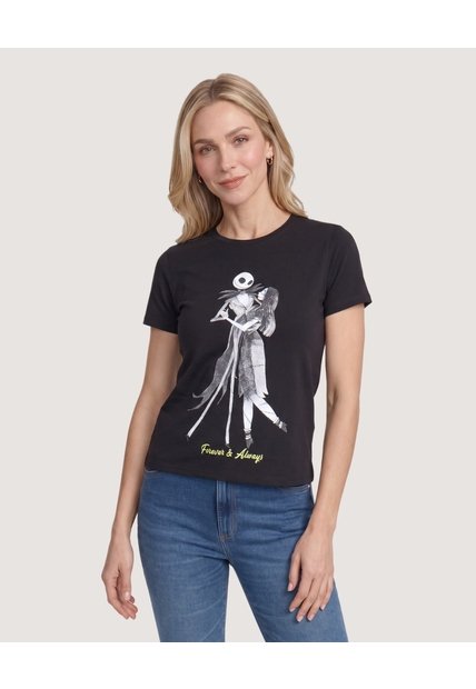 Camiseta Jack Y Sally Screen  Para Mujer Negro Ostu