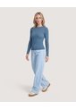 Camiseta Cuello Alto Texturizada  Para Mujer Azul Ostu de Ostu