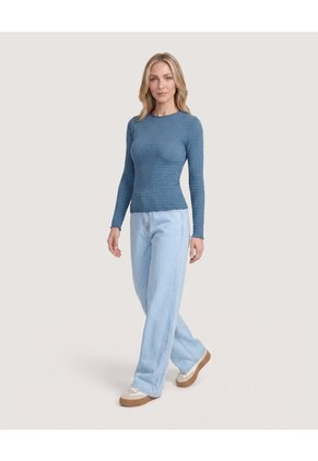 Camiseta Cuello Alto Texturizada  Para Mujer Azul Ostu