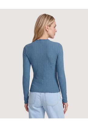 Camiseta Cuello Alto Texturizada  Para Mujer Azul Ostu