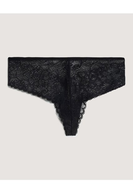 Panty Tanga En Encaje  Para Mujer Negro Ostu