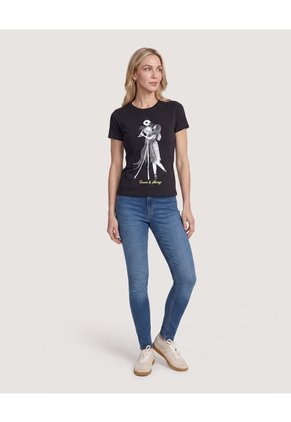 Camiseta Jack Y Sally Screen  Para Mujer Negro Ostu
