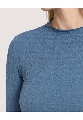 Camiseta Cuello Alto Texturizada  Para Mujer Azul Ostu