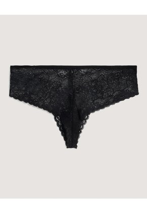 Panty Tanga En Encaje  Para Mujer Negro Ostu