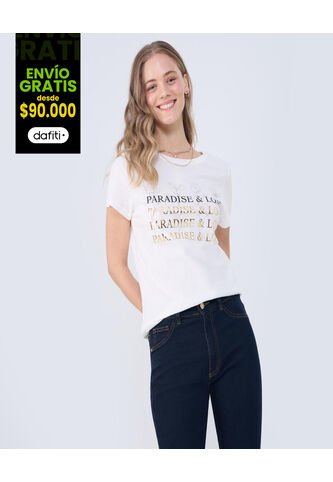 Camiseta Para Mujer Manga Corta Cuello Redondo Color Crema Marca Ostu #40092374 Ostu