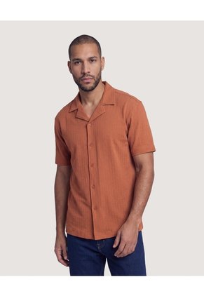 Camisa Resort Textura Para Hombre Terracota Ostu