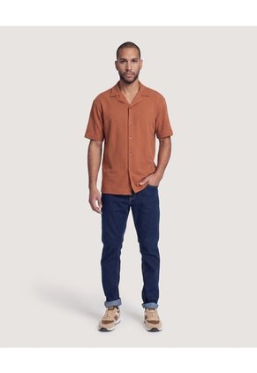 Camisa Resort Textura Para Hombre Terracota Ostu